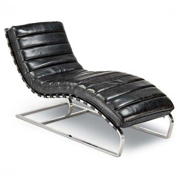 Vintage Black Leather Lounge Chaise