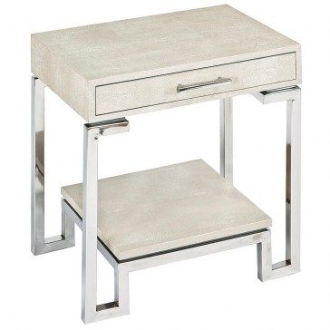 Shagreen end table with drawer: ivory gray
