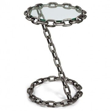 silver chain table, industrial, glass