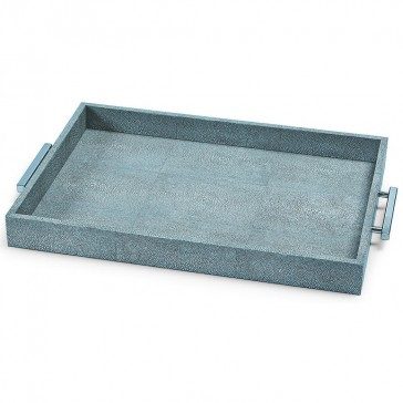 Shagreen Rectangle Tray with Silver Handles