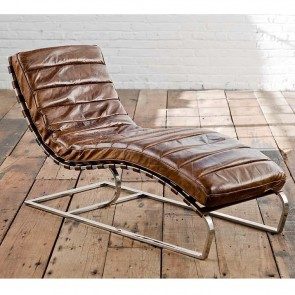Vintage Brown Leather Lounge Chaise