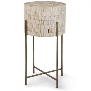 Aged brass and variegated bone drum table 