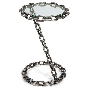 silver chain table, industrial, glass