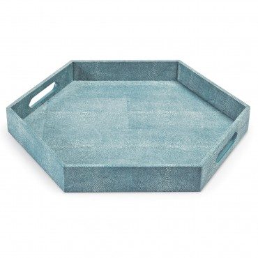 shagreen tray, hexagon, aqua, turquoise